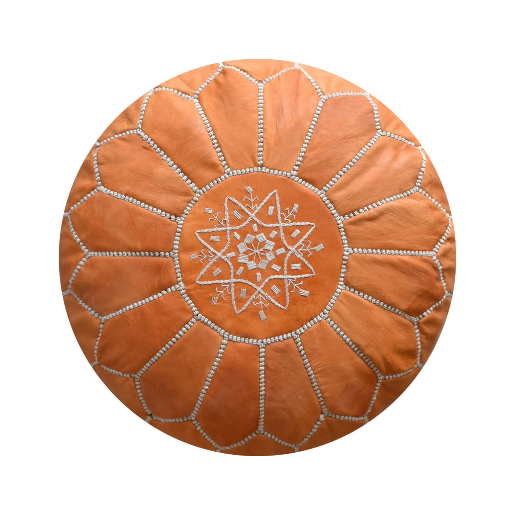 Moroccan Leather Pouffe – Sand Brown Handmade Ottoman for Home Decor