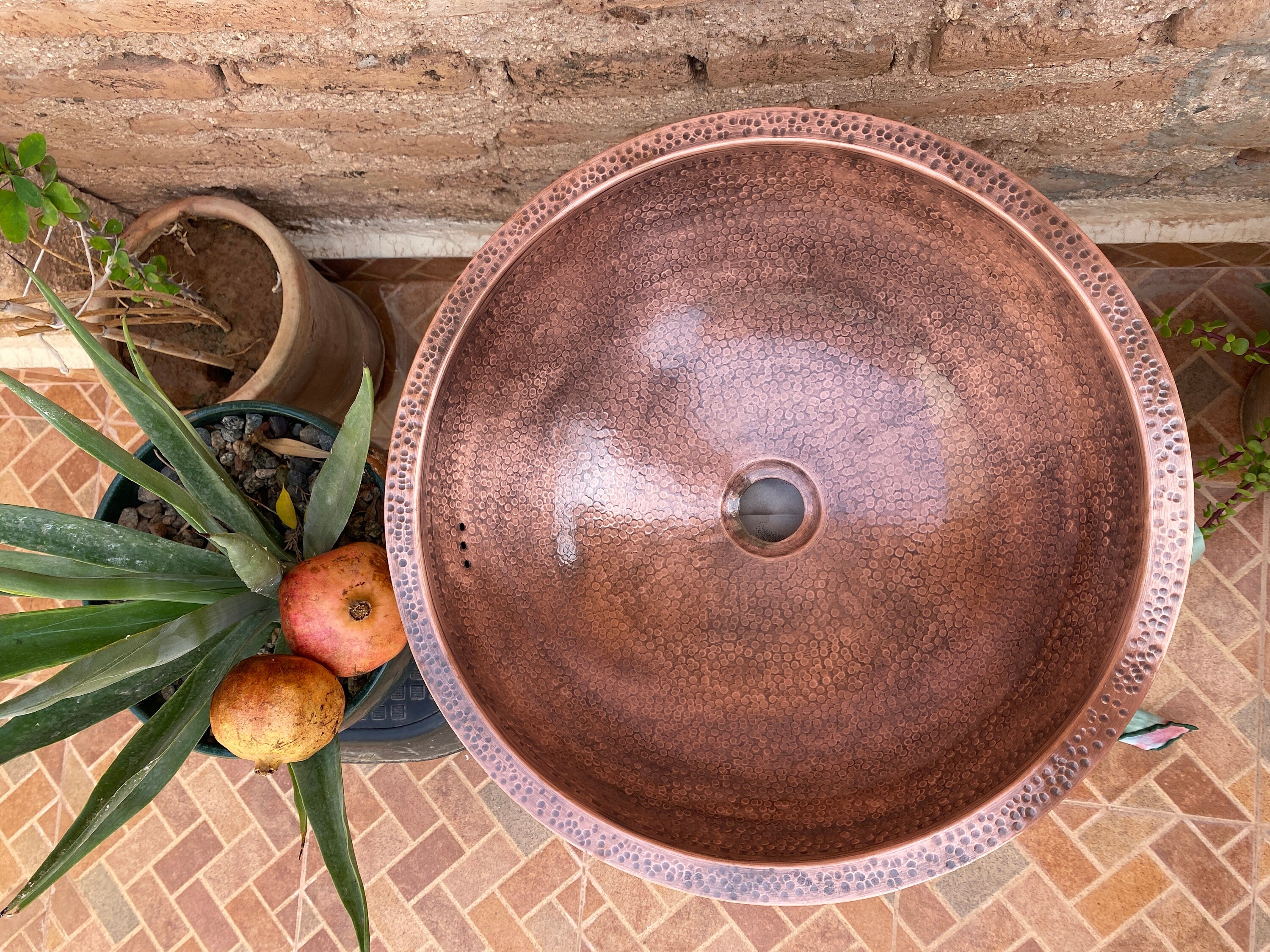 Handmade Copper Moroccan Sink - Vintage Copper Color, Marrakech Bathroom Style