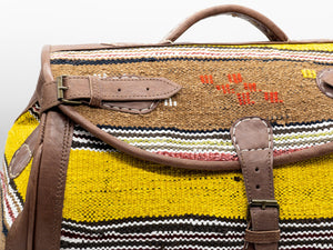 Handmade Moroccan Kilim Leather Weekender Bag - Vintage Bohemian Travel Duffel