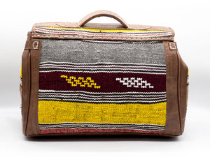 Handmade Moroccan Kilim Leather Weekender Bag - Vintage Bohemian Travel Duffel