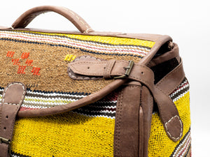 Handmade Moroccan Kilim Leather Weekender Bag - Vintage Bohemian Travel Duffel