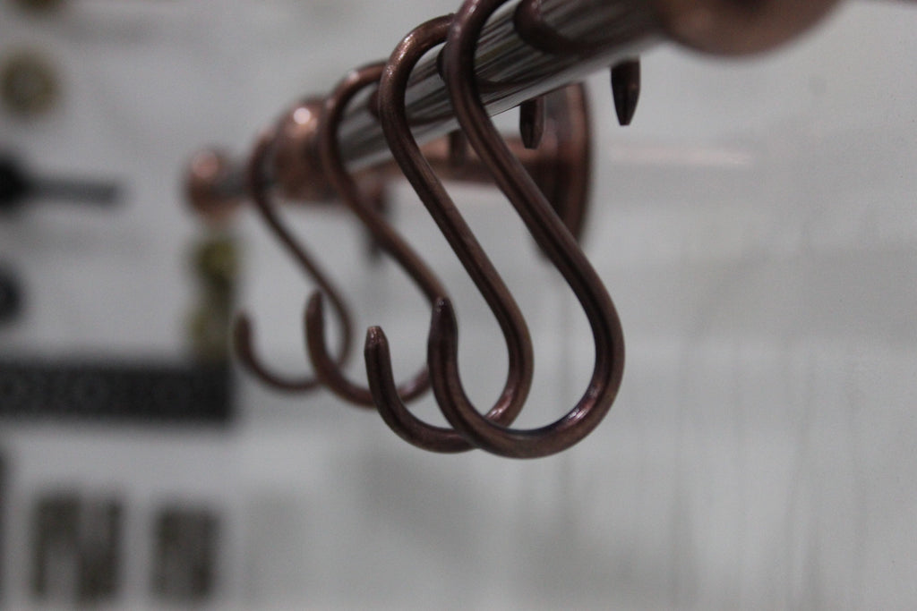 Copper Pot Rack | Antique Style Unlacquered Copper | Rustic Wall Mount
