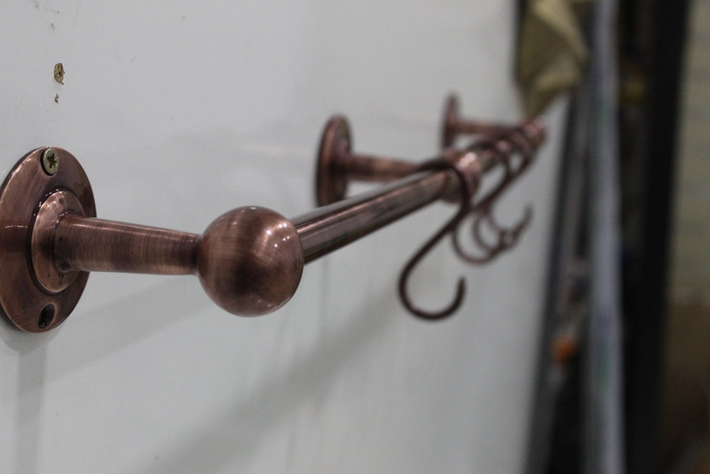 Copper Pot Rack | Antique Style Unlacquered Copper | Rustic Wall Mount