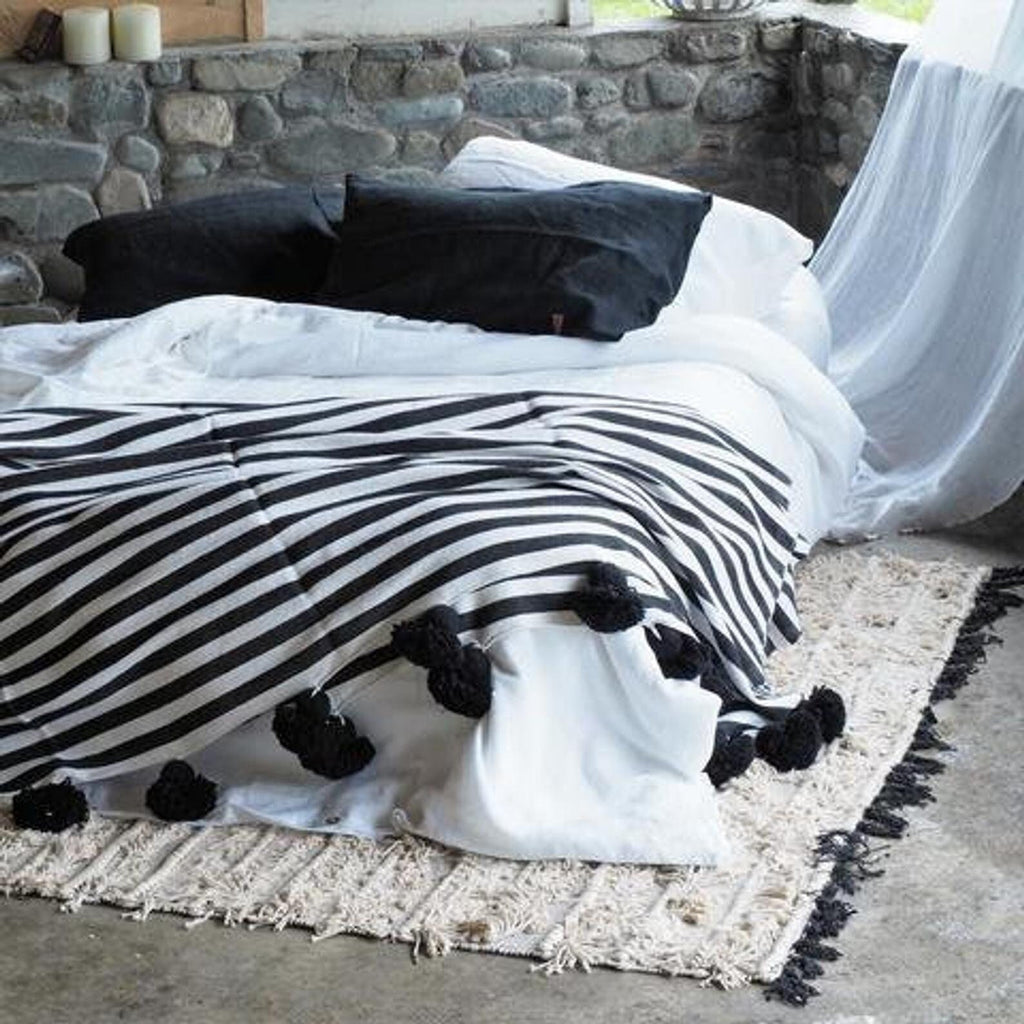 Handwoven Moroccan Soft Blanket with Pom Poms and Tassels - Boho Throw Blanket