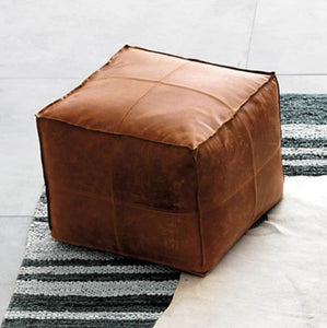 Light tan handmade footstool square pouffe Moroccan