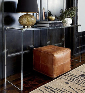 Light tan handmade footstool square pouffe Moroccan