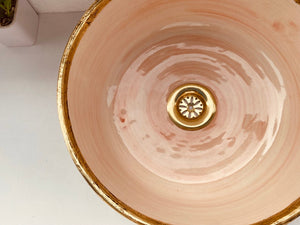 Pink Bathroom Vessel Sink with Brushed Solid Brass Rim | Mid-Century Modern Washbasin | Artisanal Farmhouse Basin